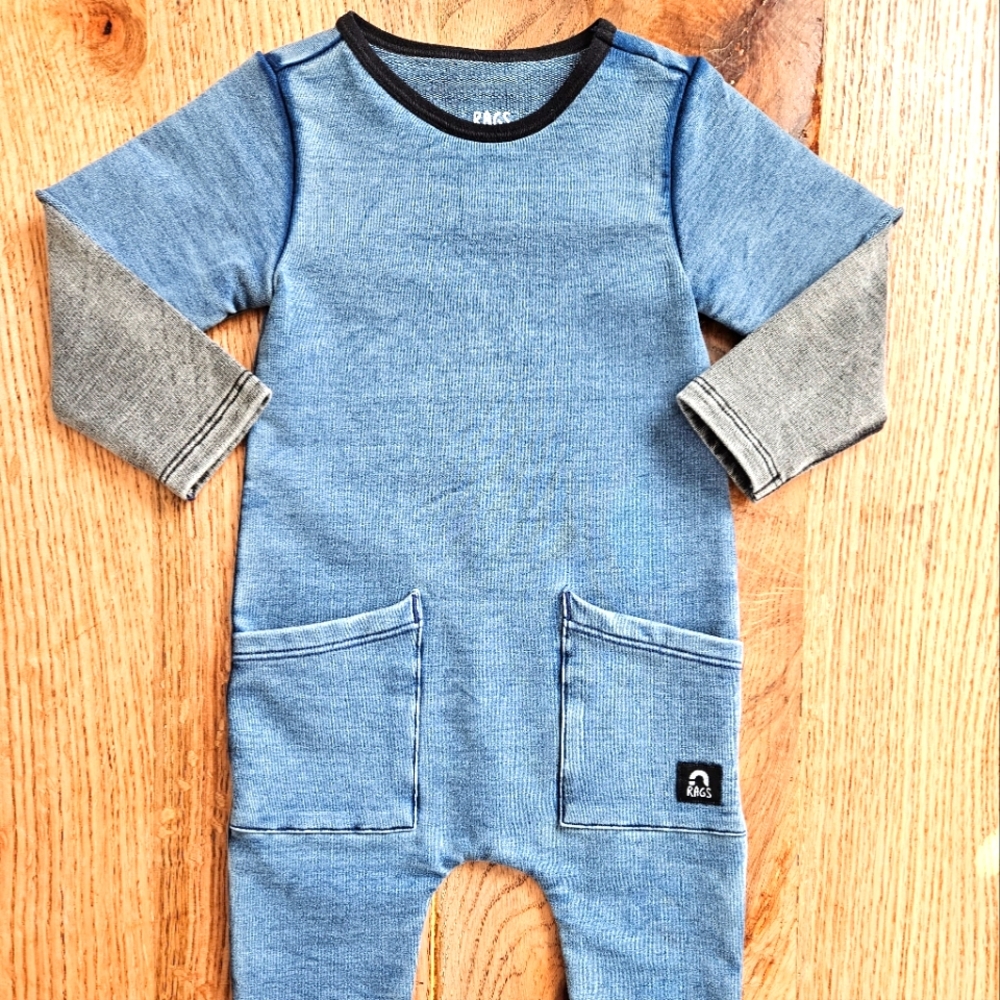 RAGS 3-6M Blue Long Sleeve One Piece